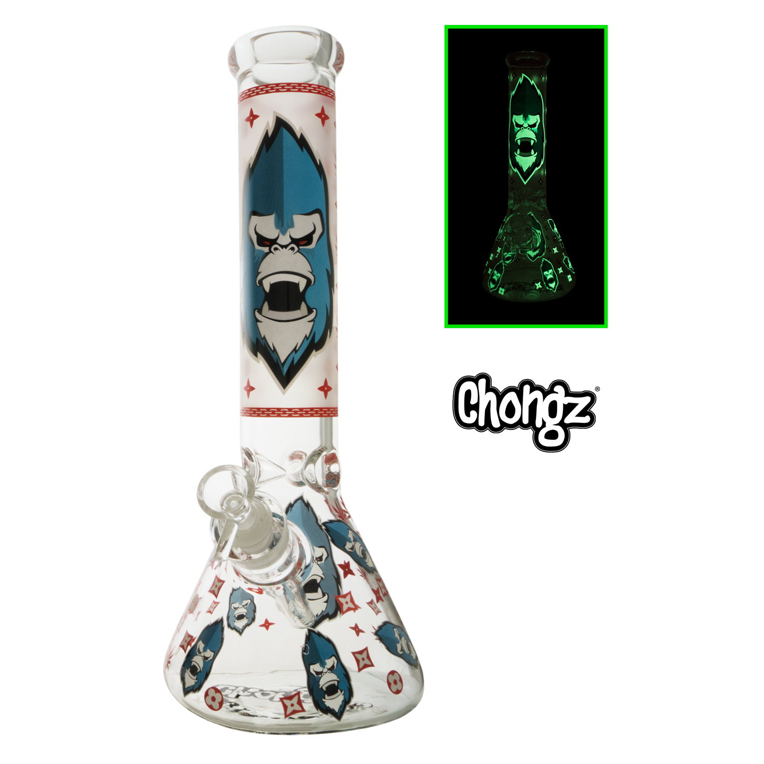 Chongz Glass 30cm "Monkeee Maan" 7mm Glow- Red