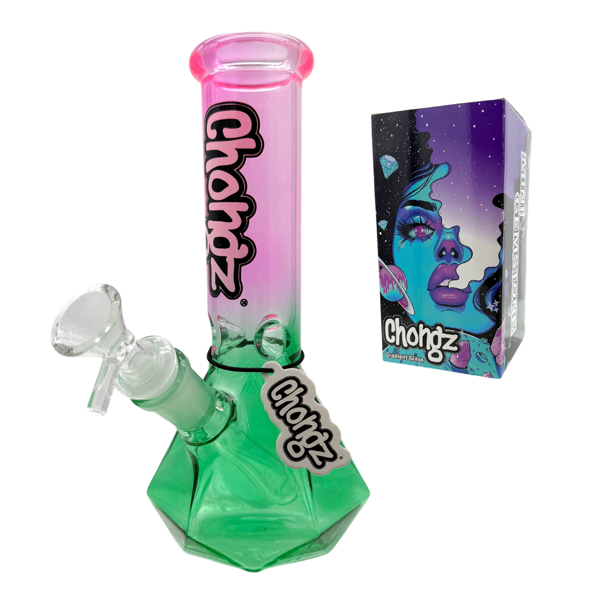 Chongz Glass 20cm "Mini Gemstone" Green & Pink Waterpipe